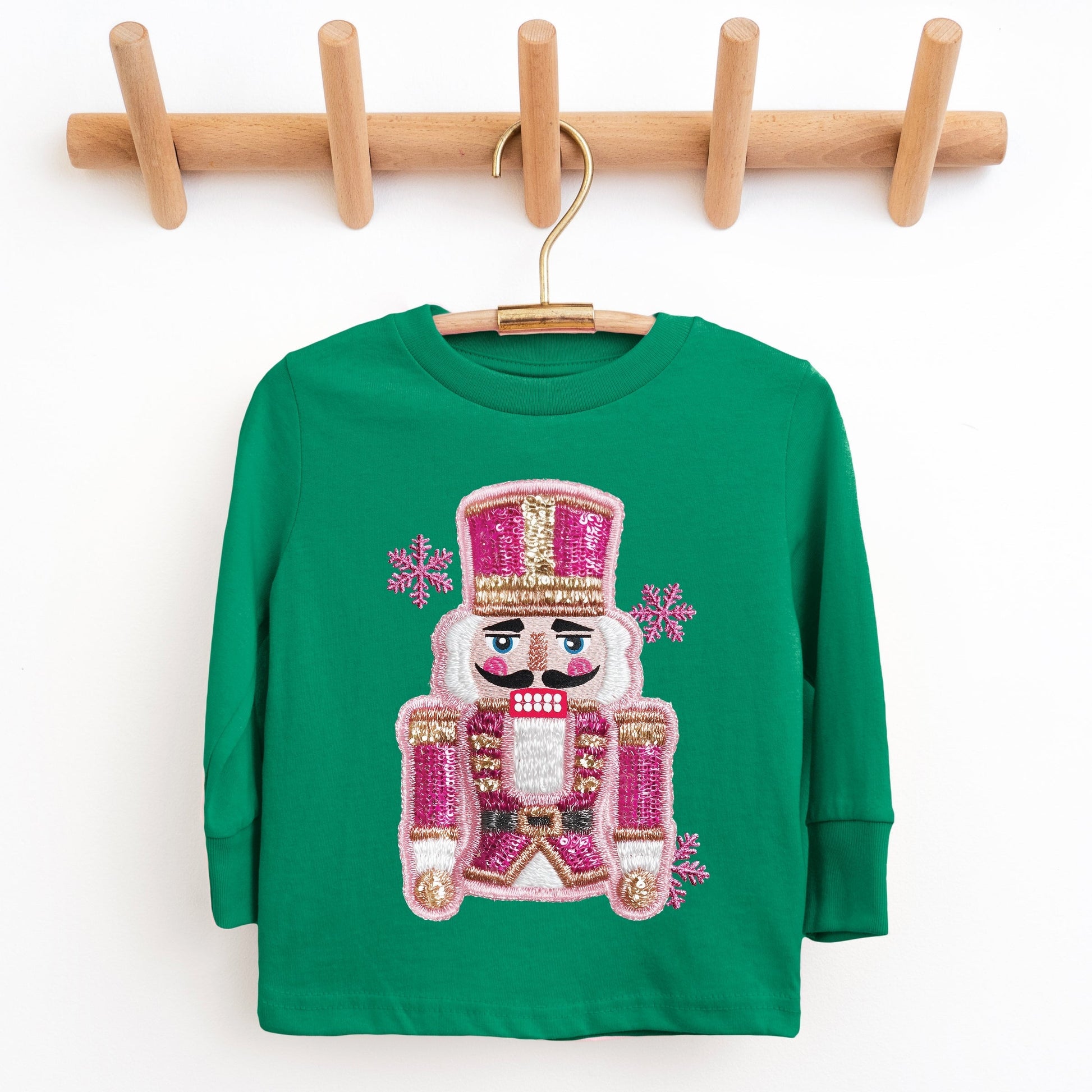 Pink Snowflake Nutcracker Patchwork Print - Toddler Long Sleeve Graphic Tee and Youth Long Sleeve Graphic T-Shirt