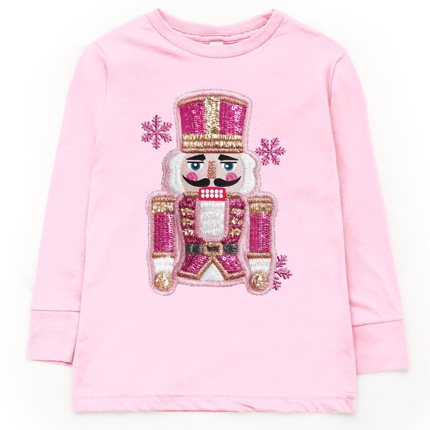 Pink Snowflake Nutcracker Patchwork Print - Toddler Long Sleeve Graphic Tee and Youth Long Sleeve Graphic T-Shirt
