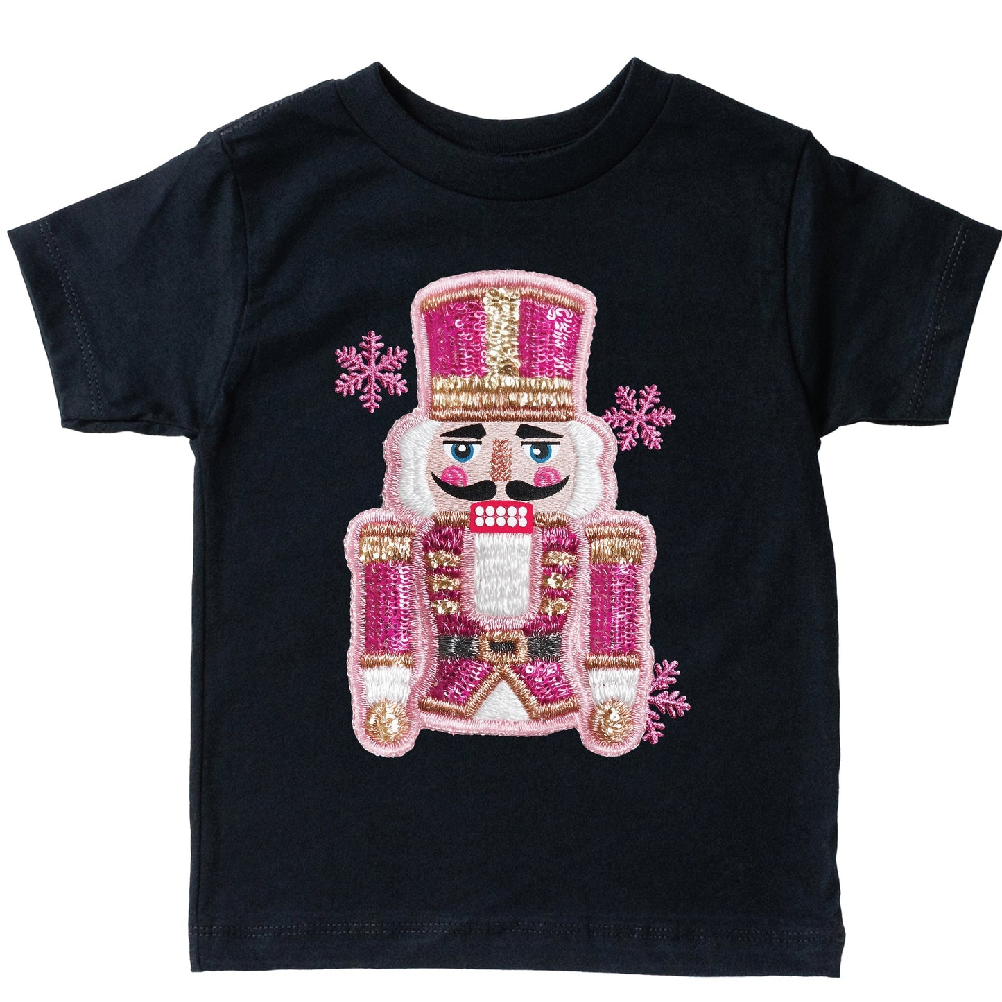 Pink Snowflake Nutcracker Patchwork Print - Youth Short Sleeve Graphic T-Shirt and Toddler Short Sleeve Graphic T-Shirt