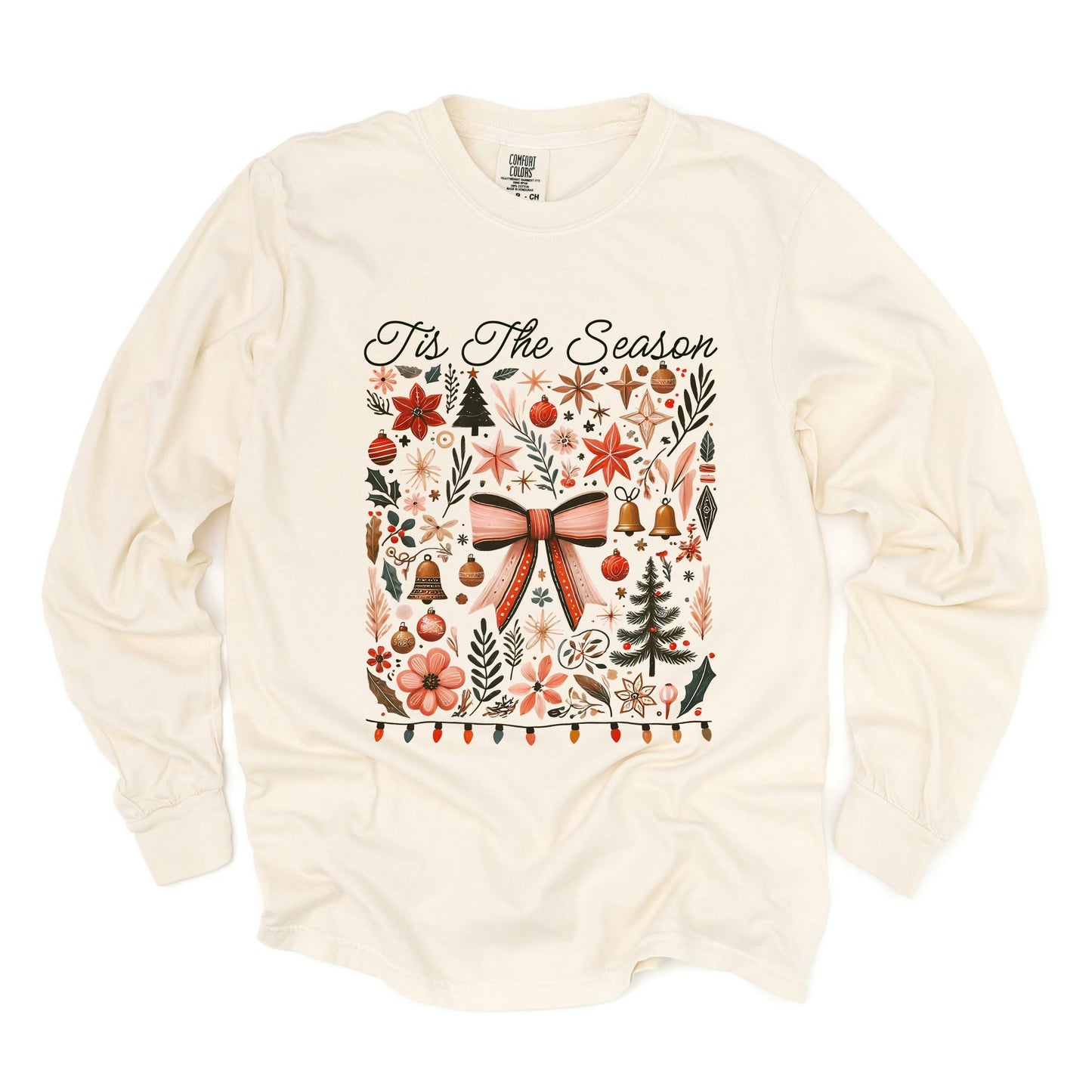 Tis The Season Coquette - Women's Garment Dyed Long Sleeve Graphic T-Shirt