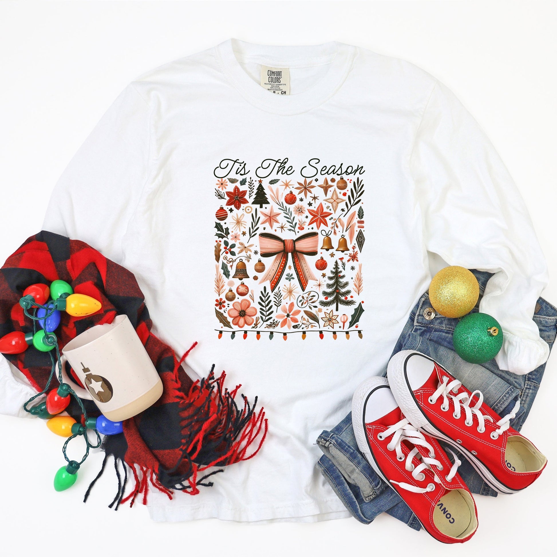Tis The Season Coquette - Women's Garment Dyed Long Sleeve Graphic T-Shirt
