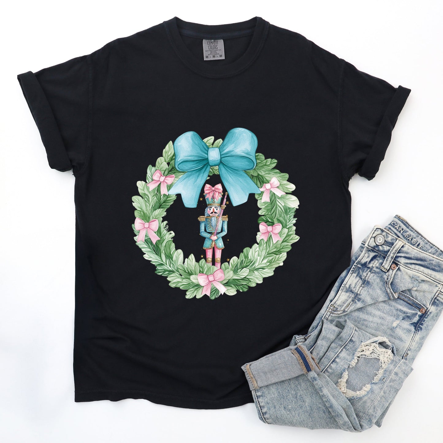 Nutcracker Wreath Coquette - Women's Garment Dyed Graphic T-Shirt