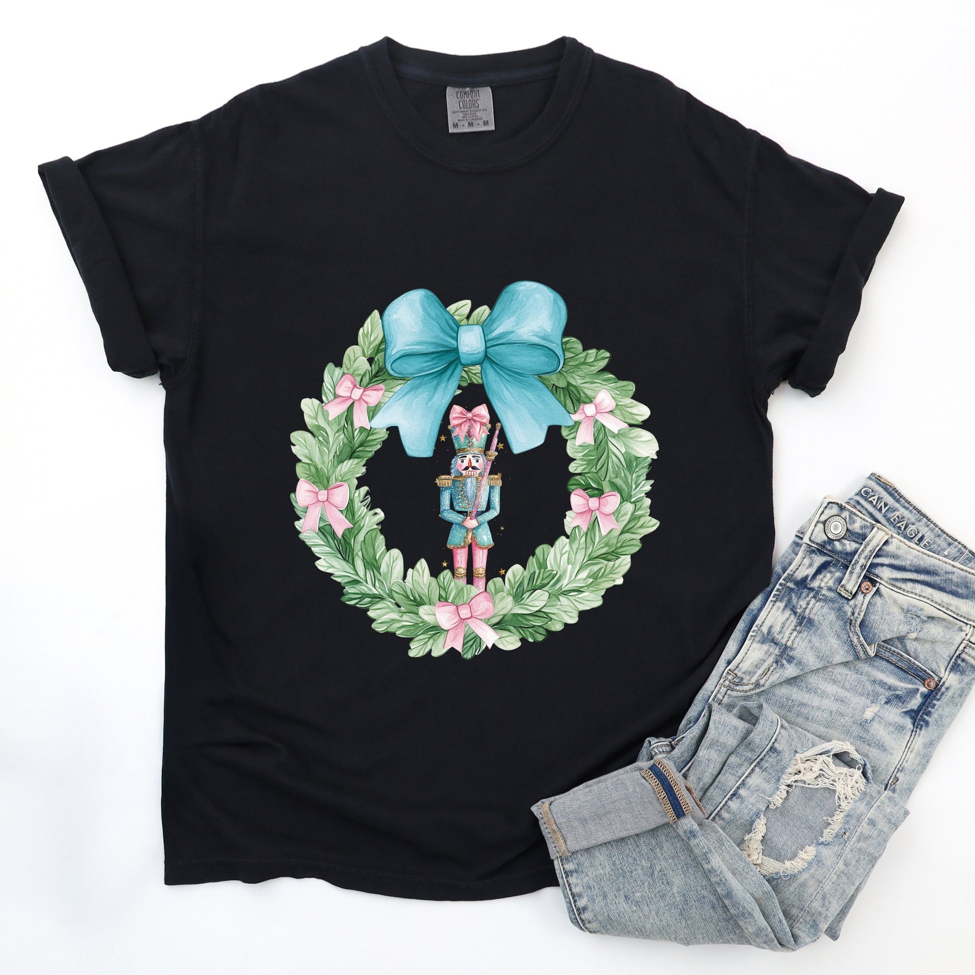Nutcracker Wreath Coquette - Women's Garment Dyed Graphic T-Shirt