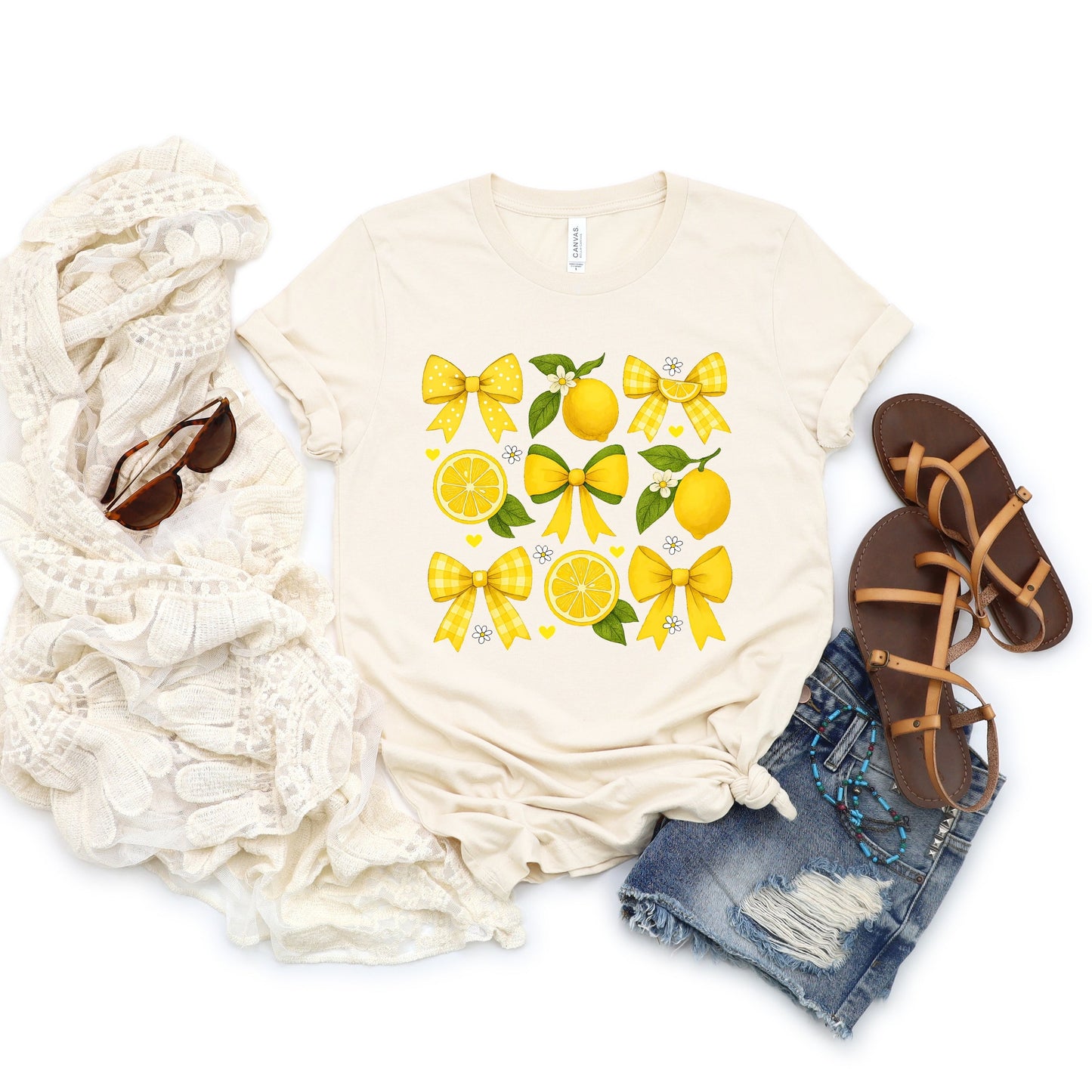 Coquette Lemons Pattern Bows - Women's Short Sleeve Graphic T-Shirt