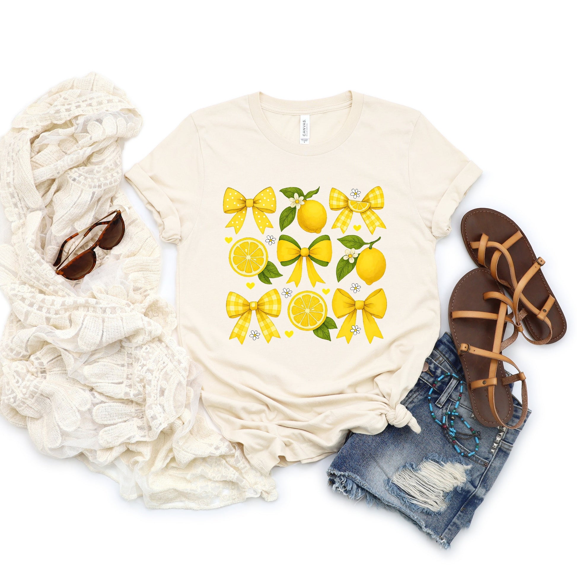 Coquette Lemons Pattern Bows - Women's Short Sleeve Graphic T-Shirt