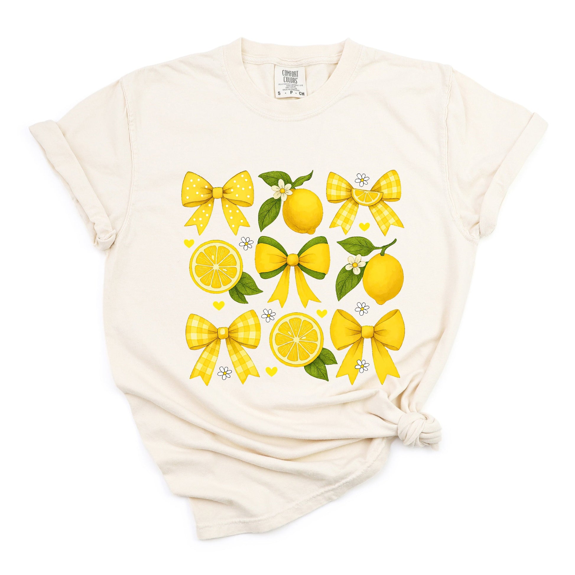 Coquette Lemons Pattern Bows - Women's Garment Dyed Graphic T-Shirt