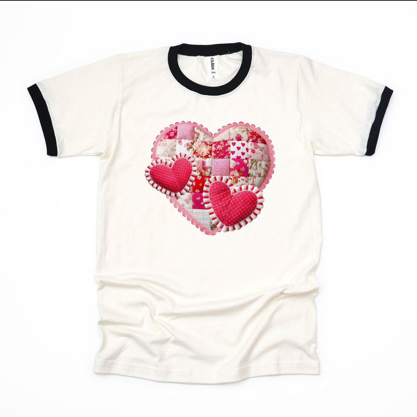 Hearts Patchwork Print - Women's Ringer Graphic T-Shirt