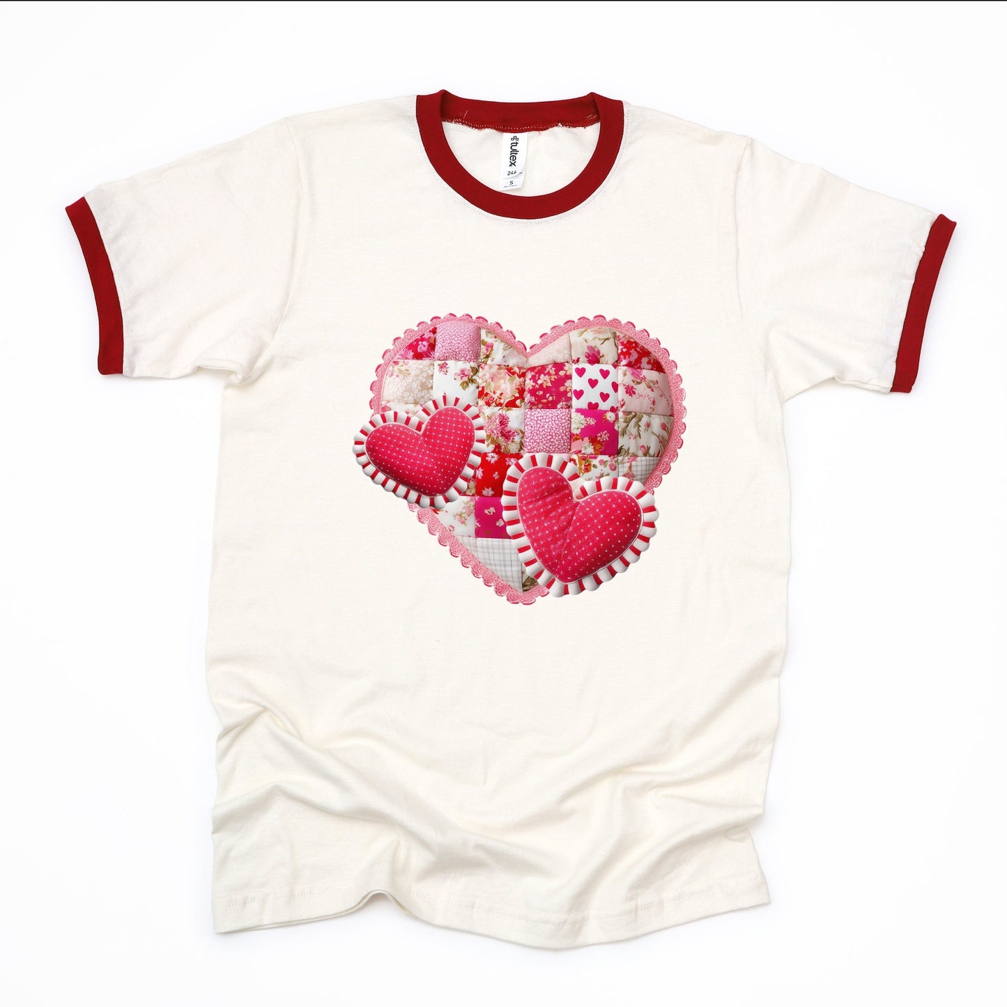 Hearts Patchwork Print - Women's Ringer Graphic T-Shirt