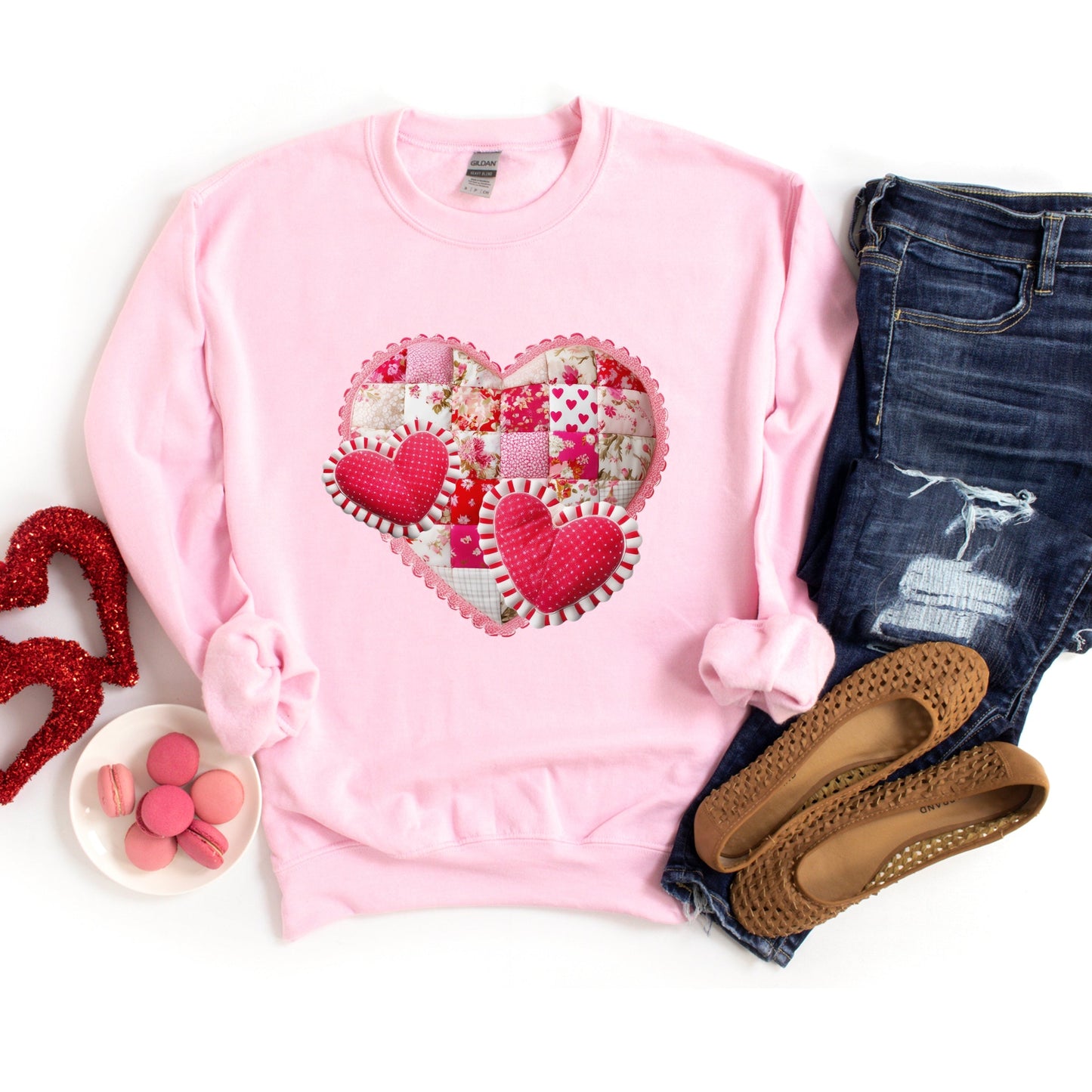 Hearts Patchwork Print - Women's Graphic Sweatshirt