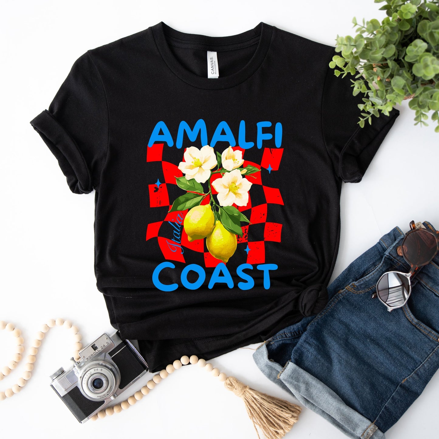 Amalfi Coast Red Checkerboard - Women's Short Sleeve Graphic T-Shirt