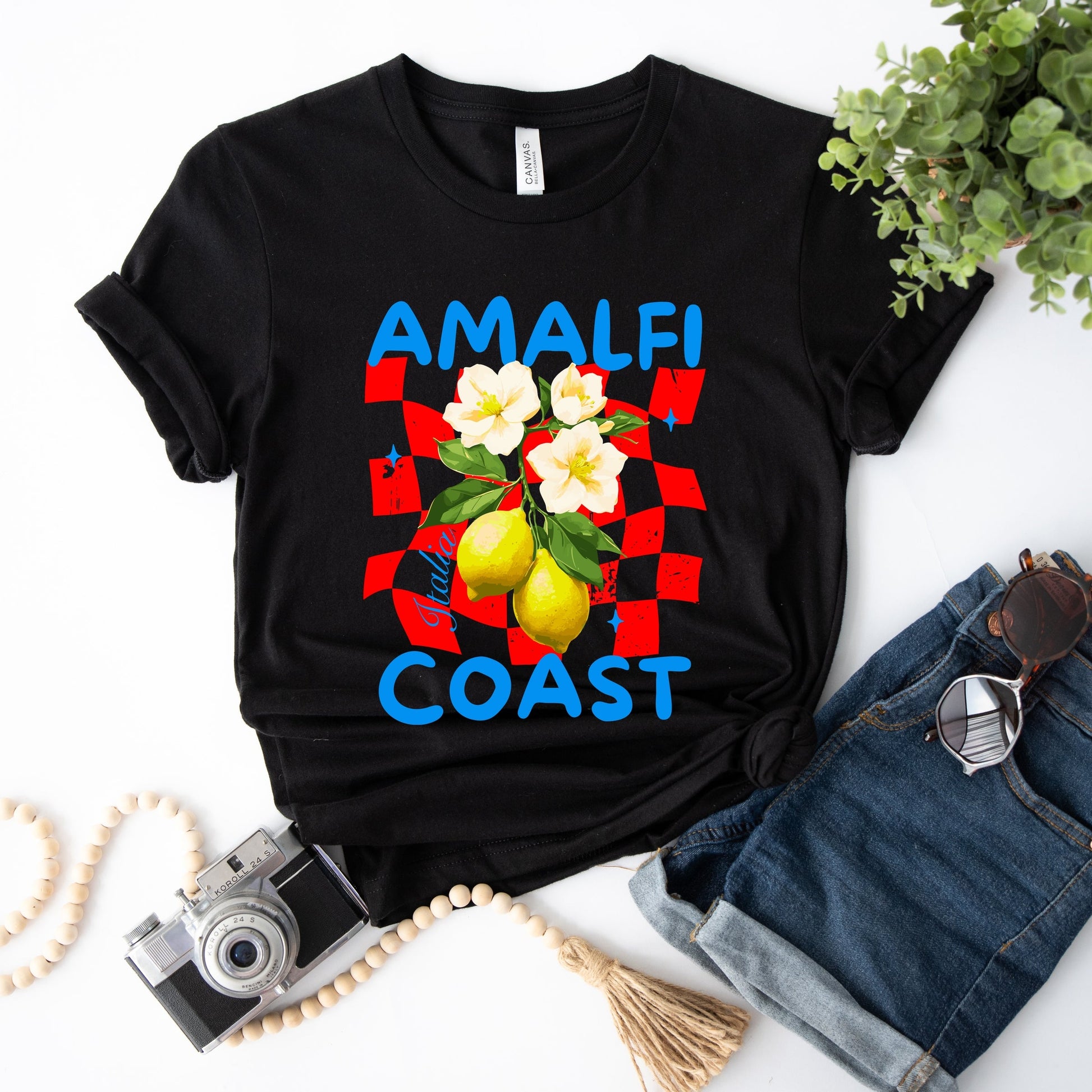 Amalfi Coast Red Checkerboard - Women's Short Sleeve Graphic T-Shirt
