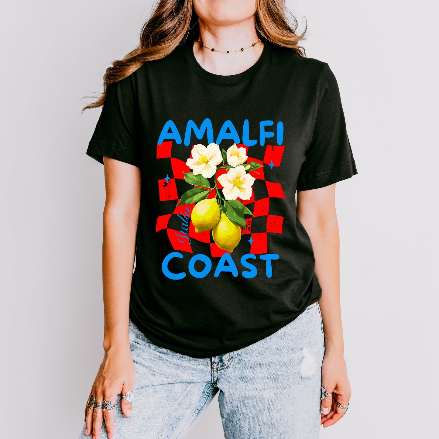 Amalfi Coast Red Checkerboard - Women's Short Sleeve Graphic T-Shirt