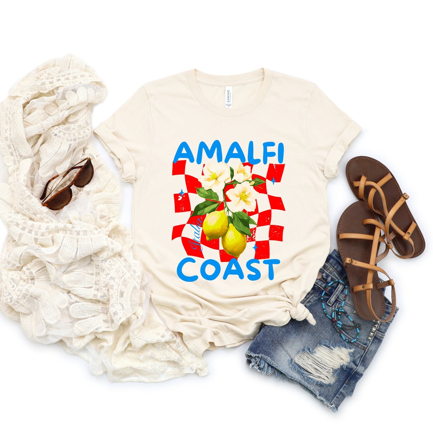 Amalfi Coast Red Checkerboard - Women's Short Sleeve Graphic T-Shirt