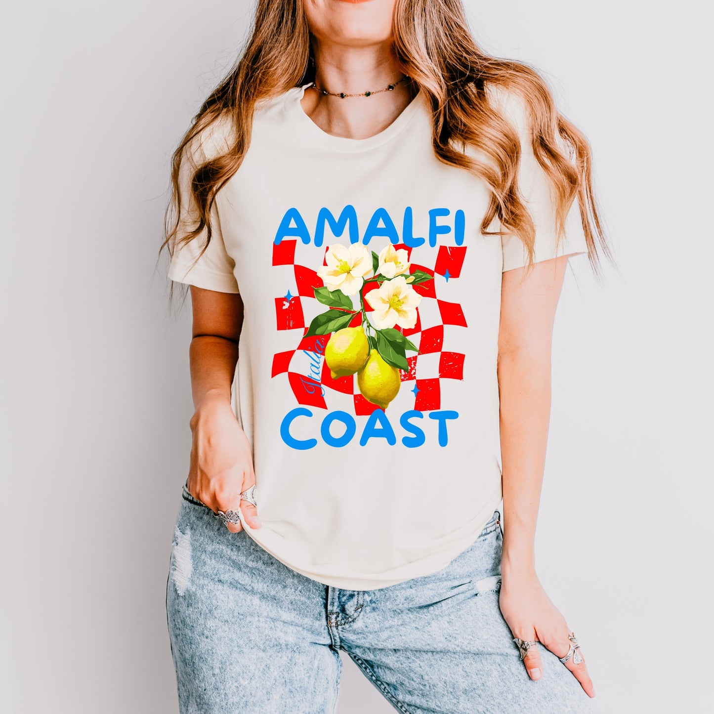 Amalfi Coast Red Checkerboard - Women's Short Sleeve Graphic T-Shirt