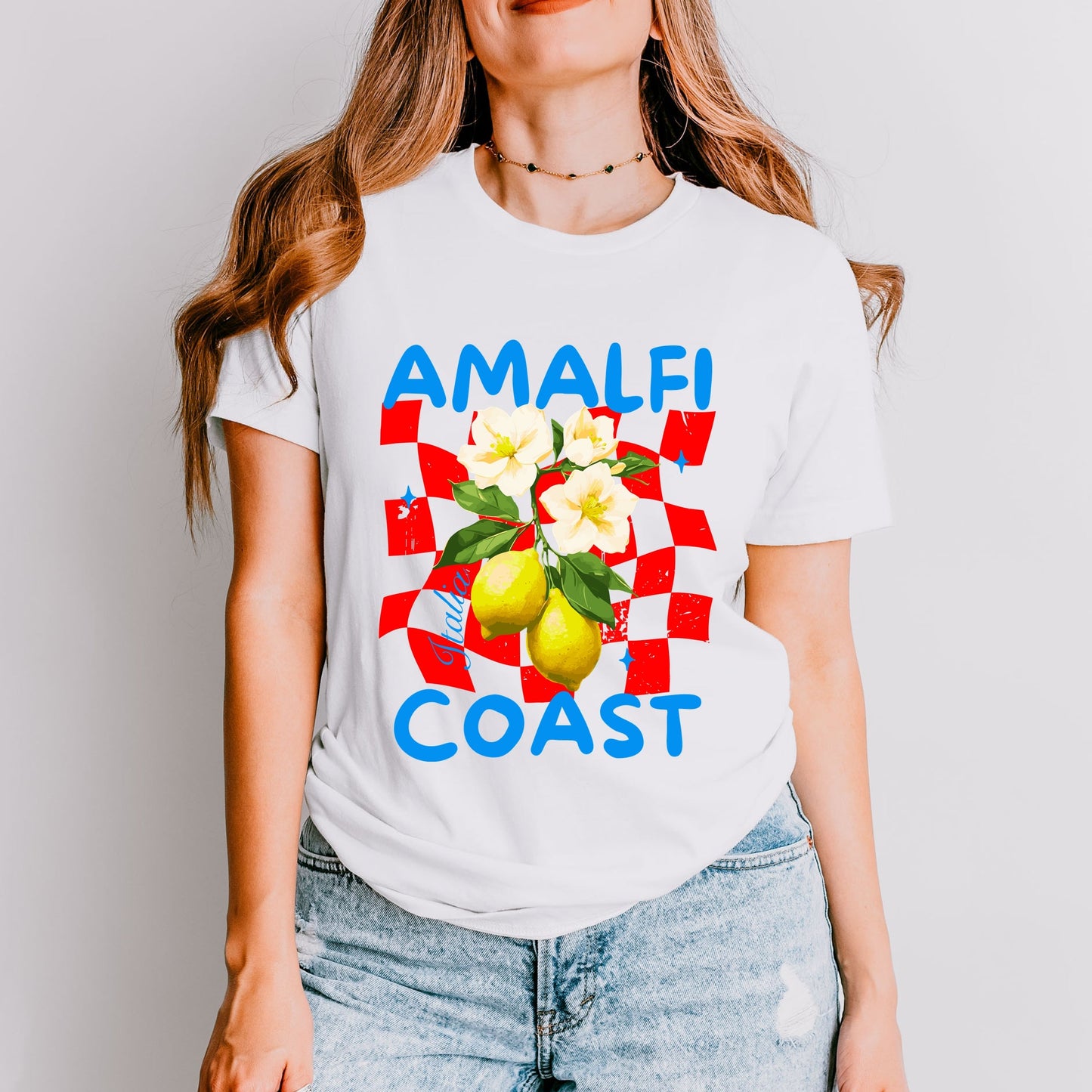 Amalfi Coast Red Checkerboard - Women's Short Sleeve Graphic T-Shirt