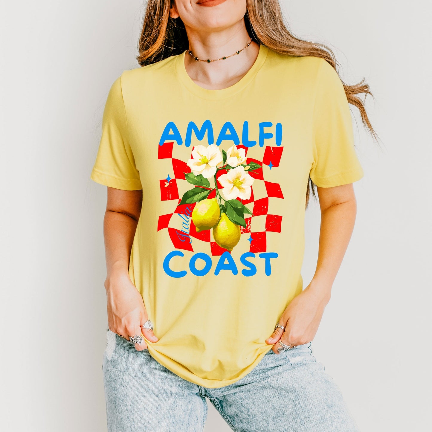 Amalfi Coast Red Checkerboard - Women's Short Sleeve Graphic T-Shirt