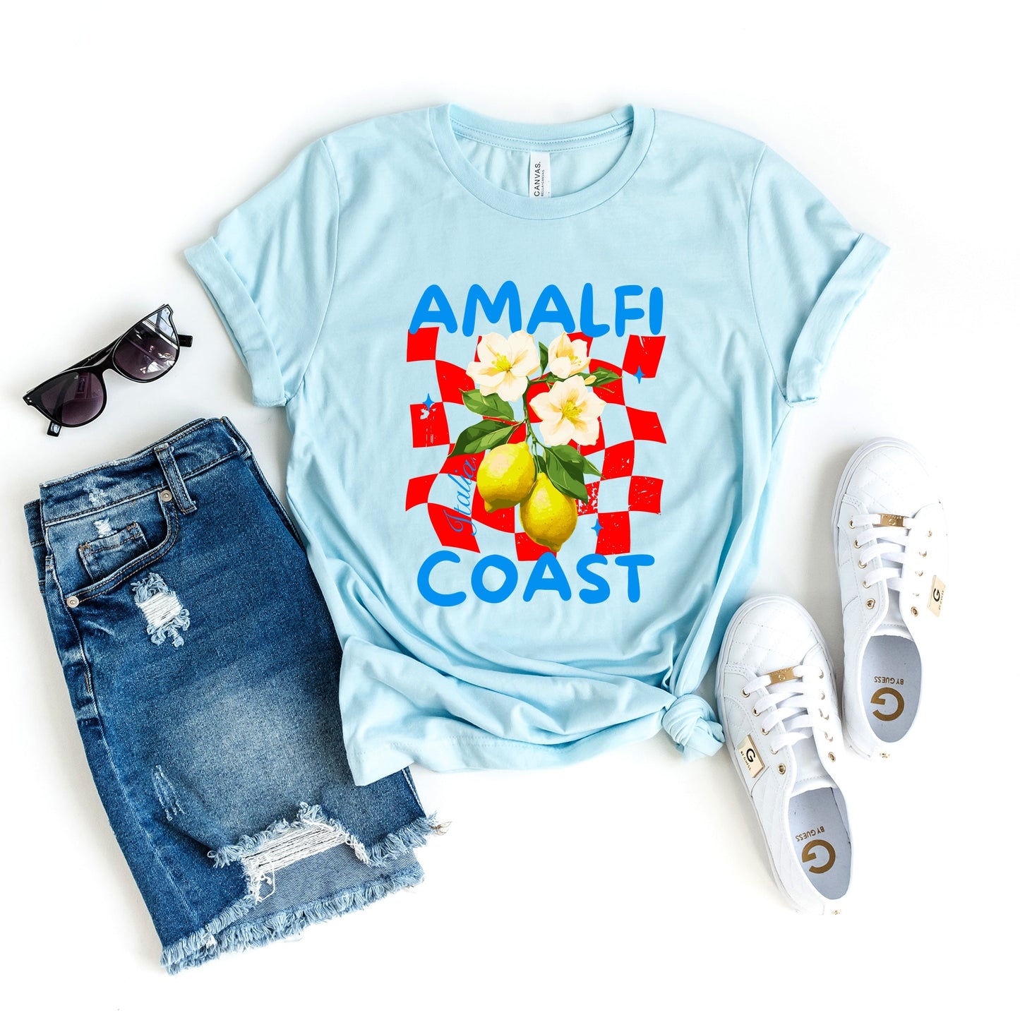 Amalfi Coast Red Checkerboard - Women's Short Sleeve Graphic T-Shirt