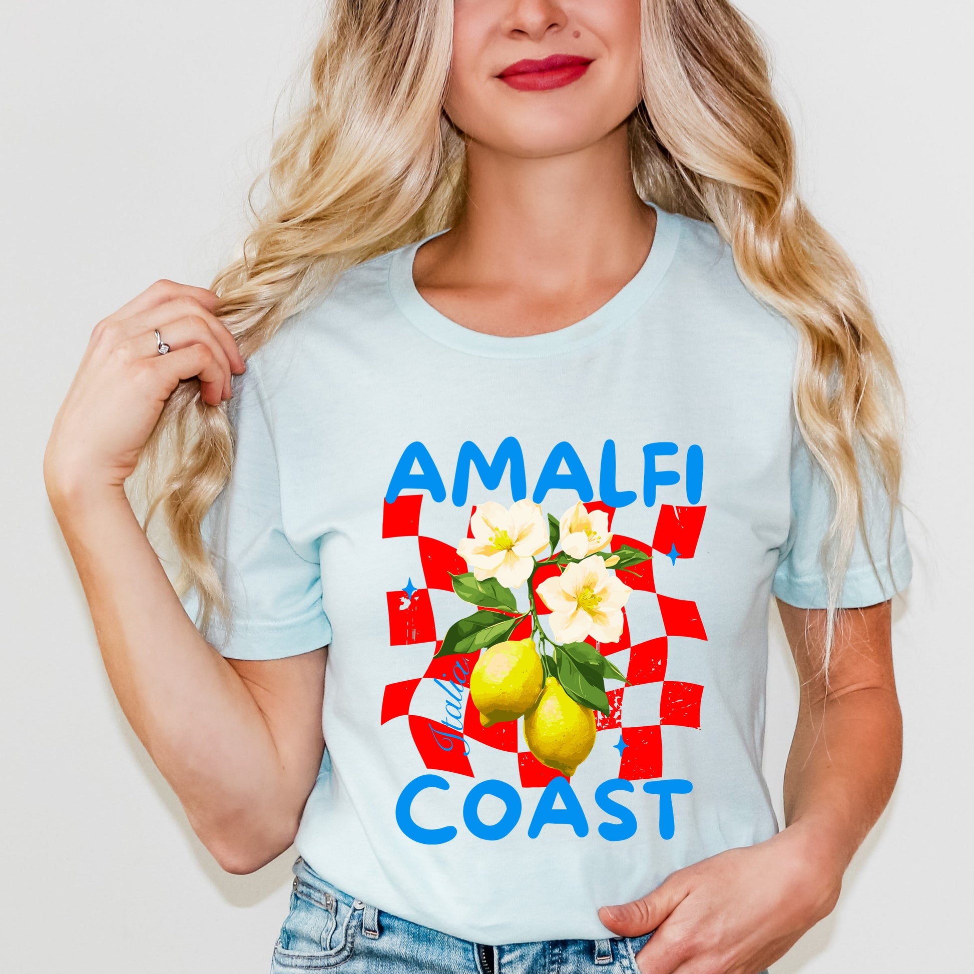 Amalfi Coast Red Checkerboard - Women's Short Sleeve Graphic T-Shirt