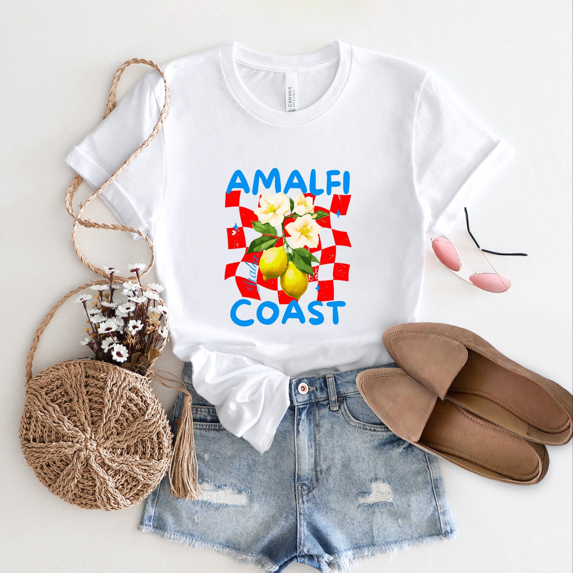 Amalfi Coast Red Checkerboard - Women's Short Sleeve Graphic T-Shirt