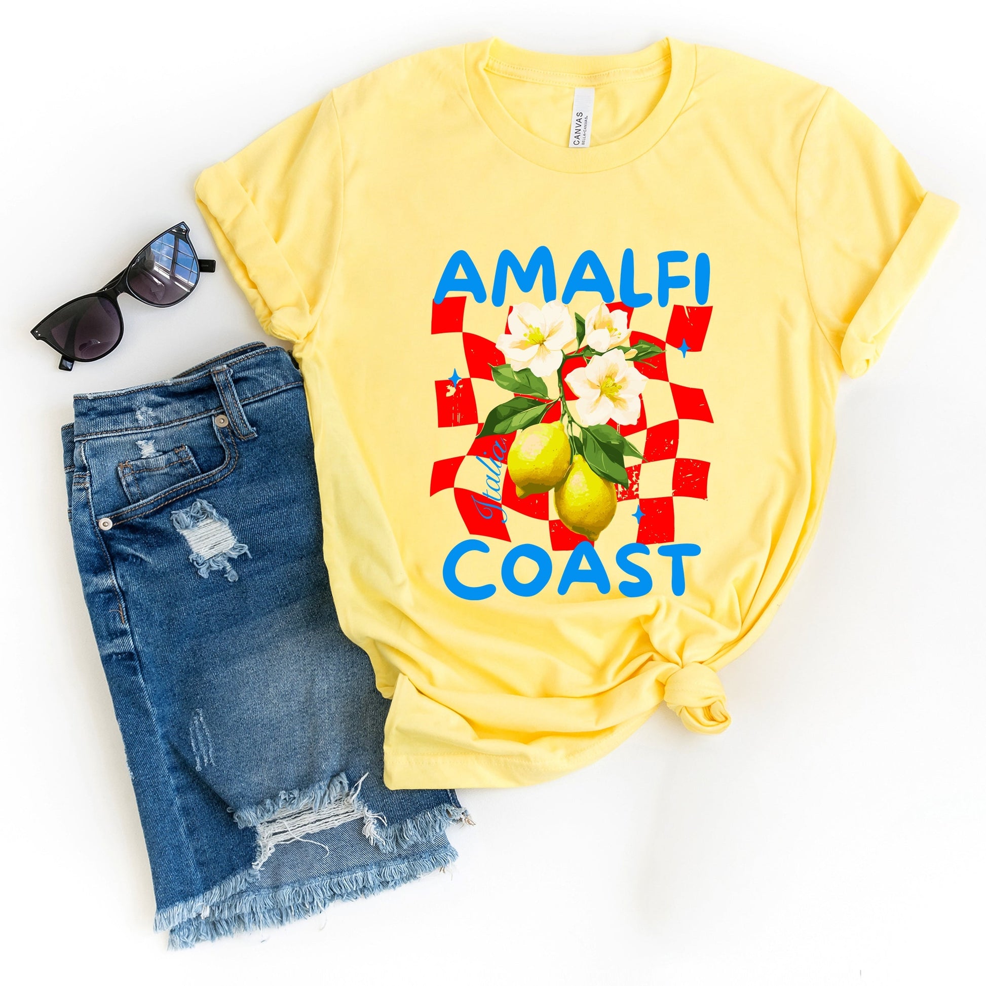 Amalfi Coast Red Checkerboard - Women's Short Sleeve Graphic T-Shirt