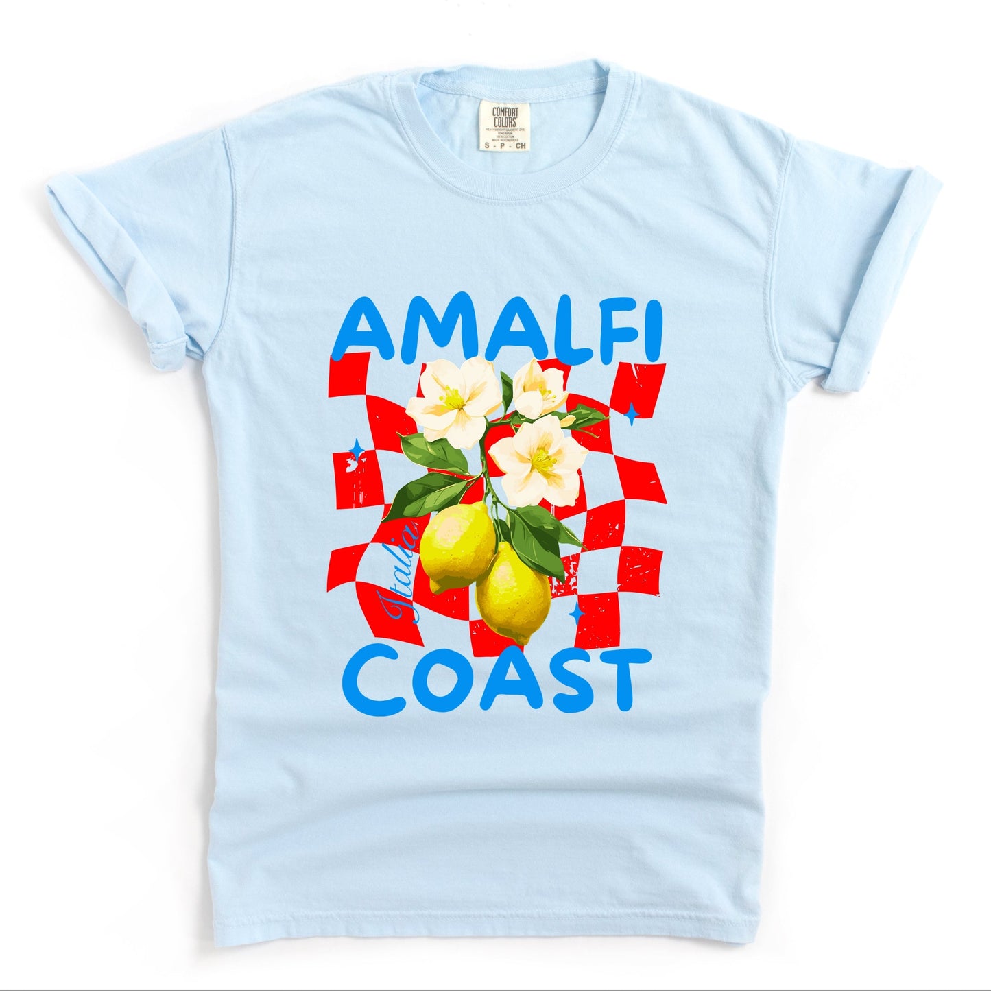 Amalfi Coast Red Checkerboard - Women's Garment Dyed Graphic T-Shirt