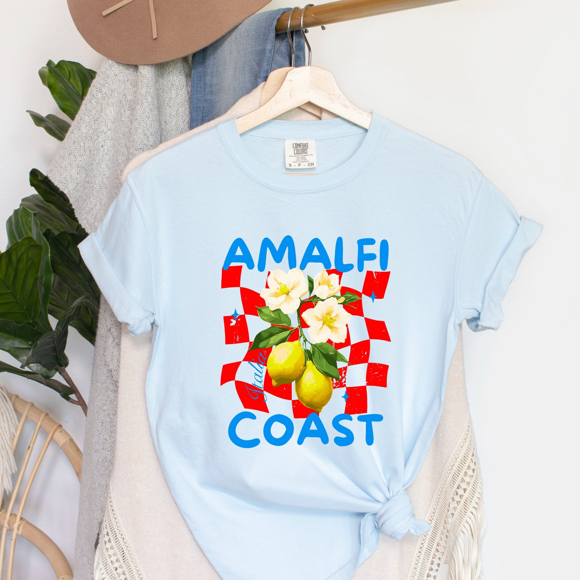 Amalfi Coast Red Checkerboard - Women's Garment Dyed Graphic T-Shirt