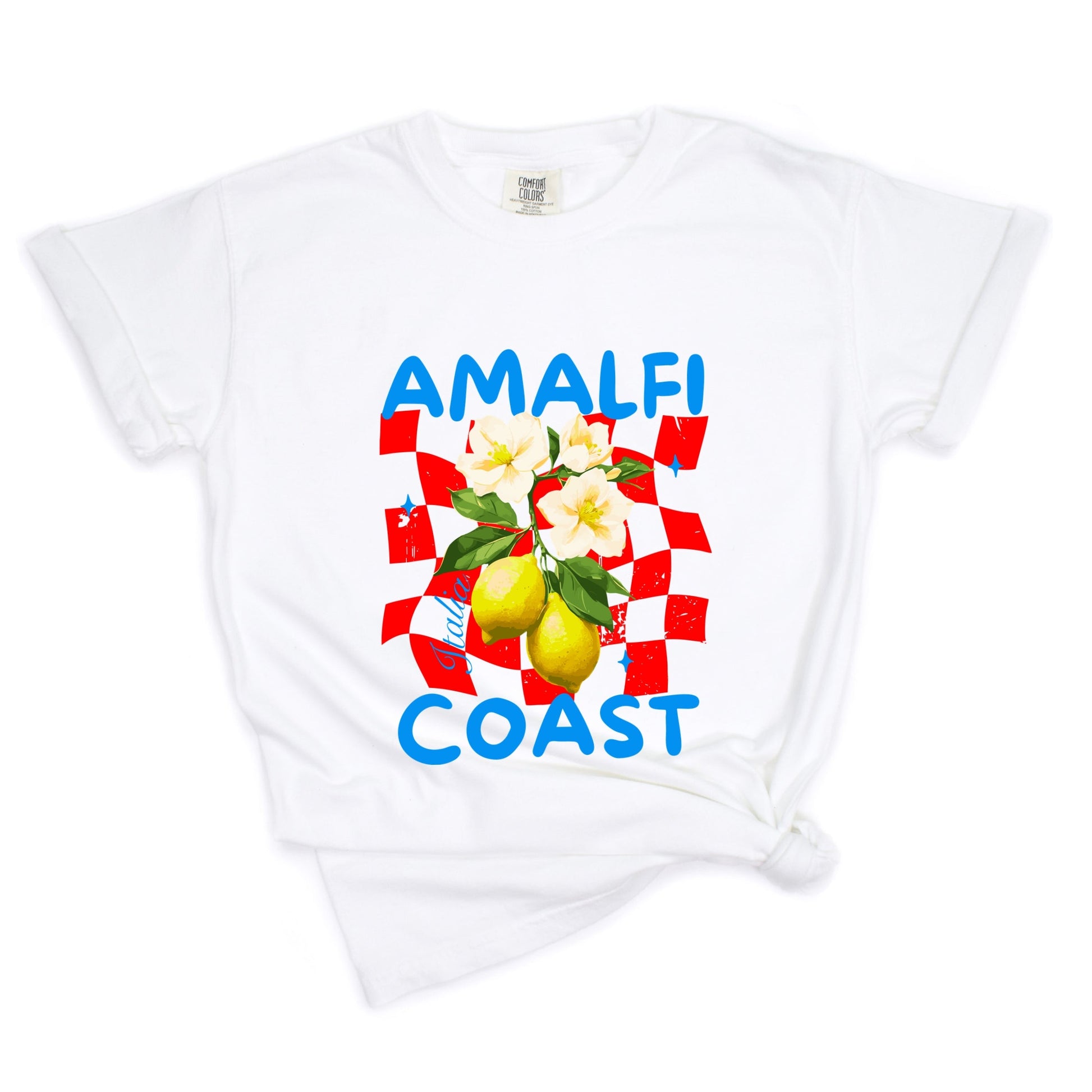 Amalfi Coast Red Checkerboard - Women's Garment Dyed Graphic T-Shirt