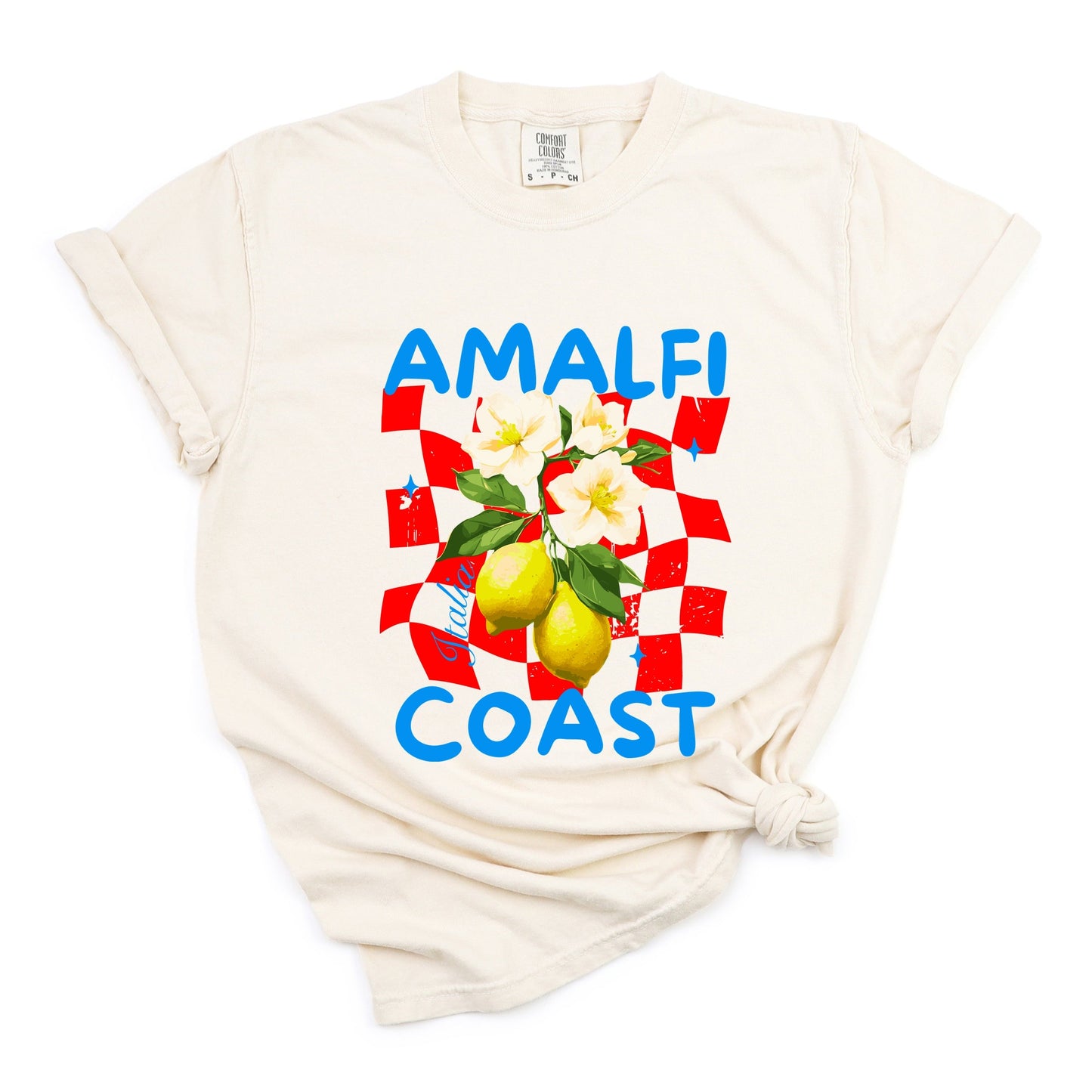 Amalfi Coast Red Checkerboard - Women's Garment Dyed Graphic T-Shirt