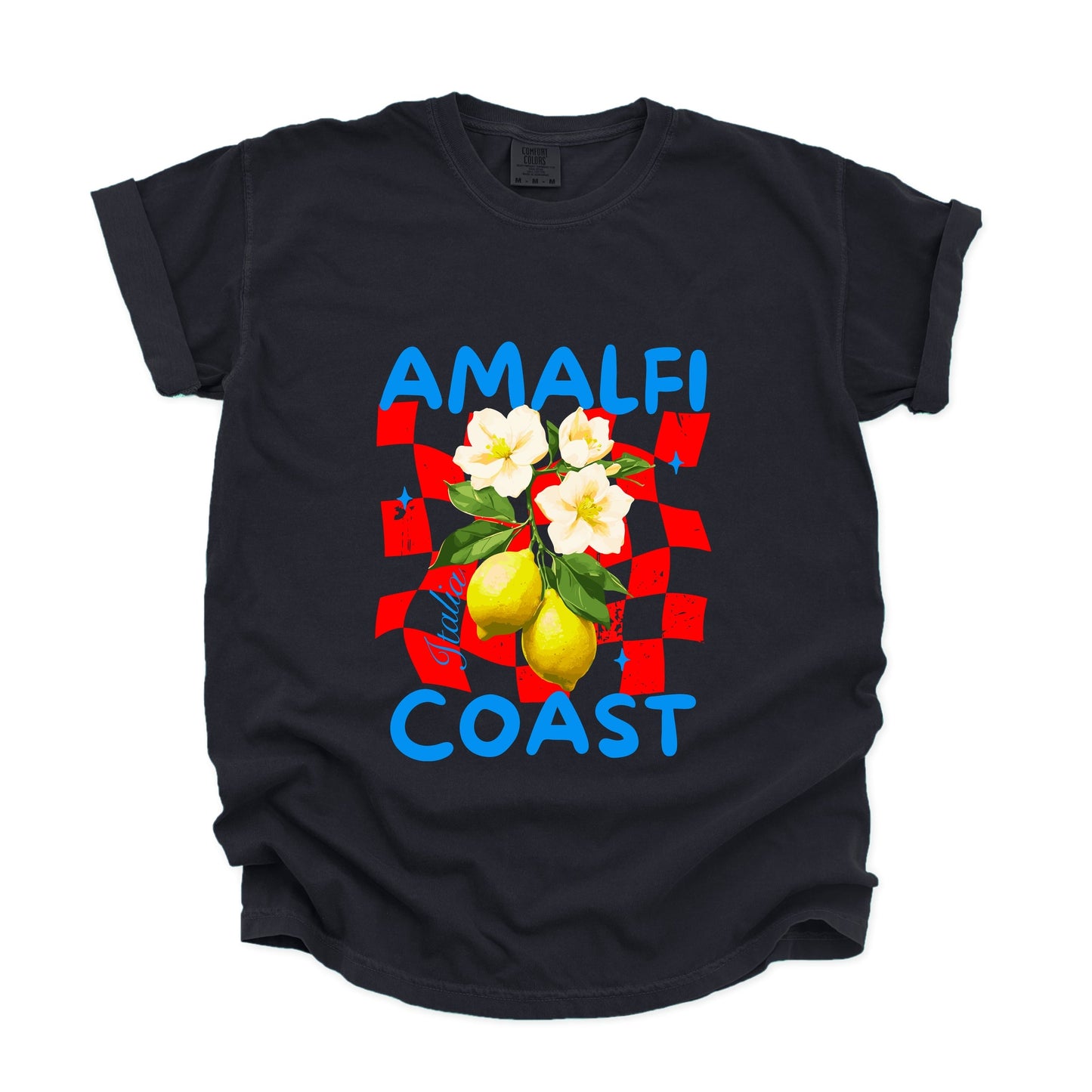 Amalfi Coast Red Checkerboard - Women's Garment Dyed Graphic T-Shirt