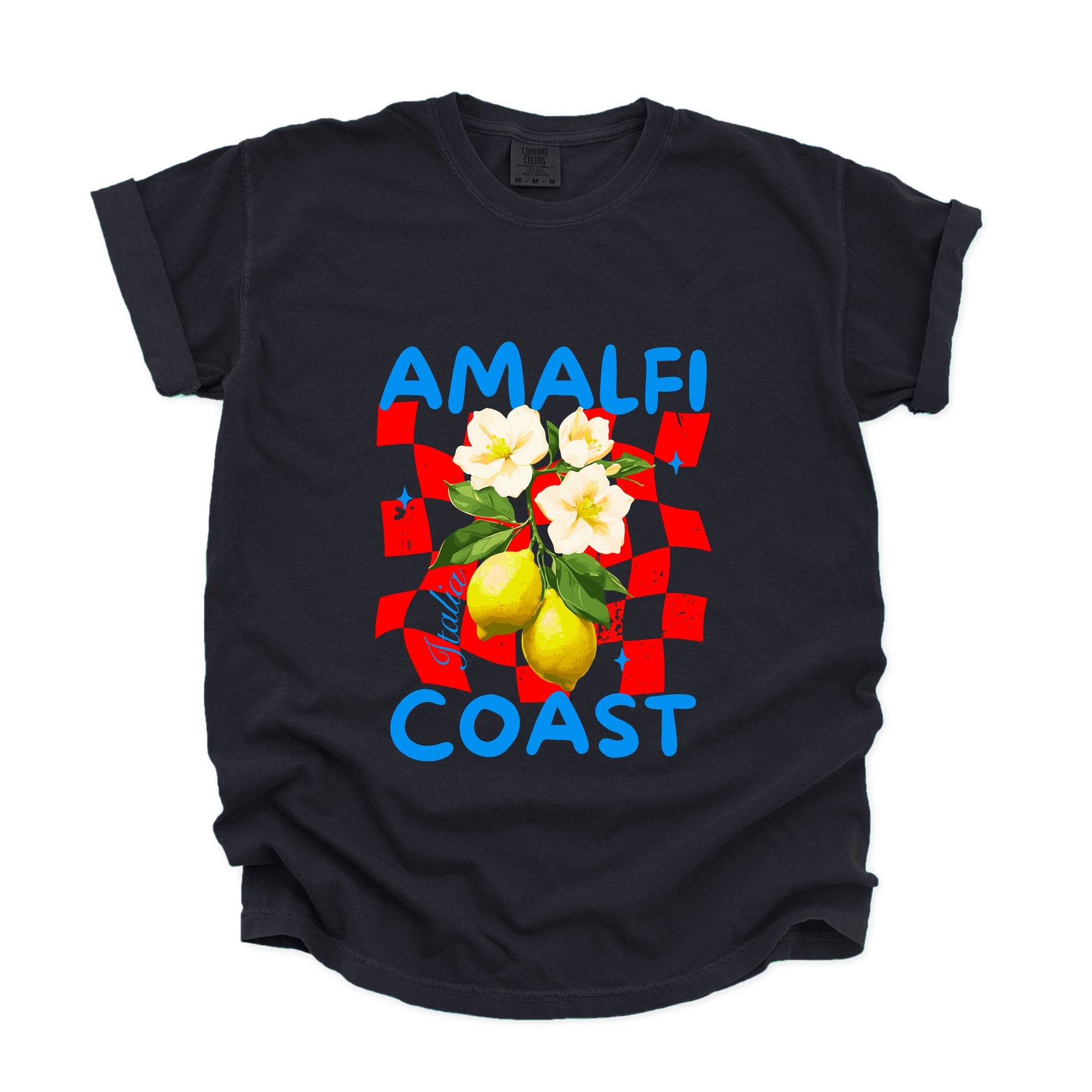 Amalfi Coast Red Checkerboard - Women's Garment Dyed Graphic T-Shirt