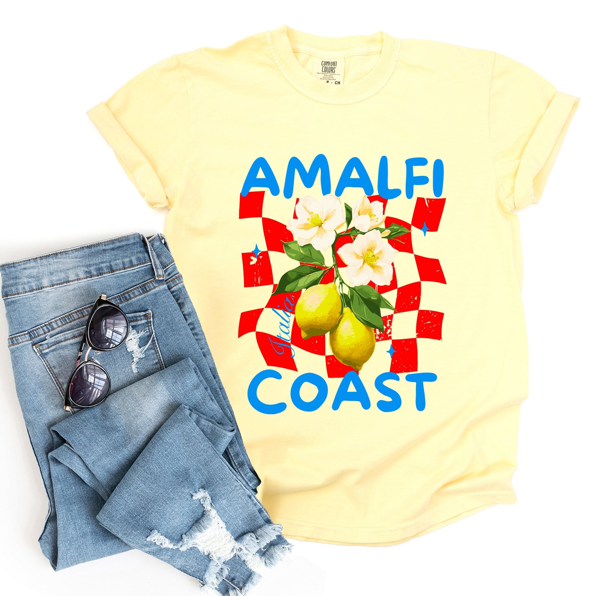 Amalfi Coast Red Checkerboard - Women's Garment Dyed Graphic T-Shirt