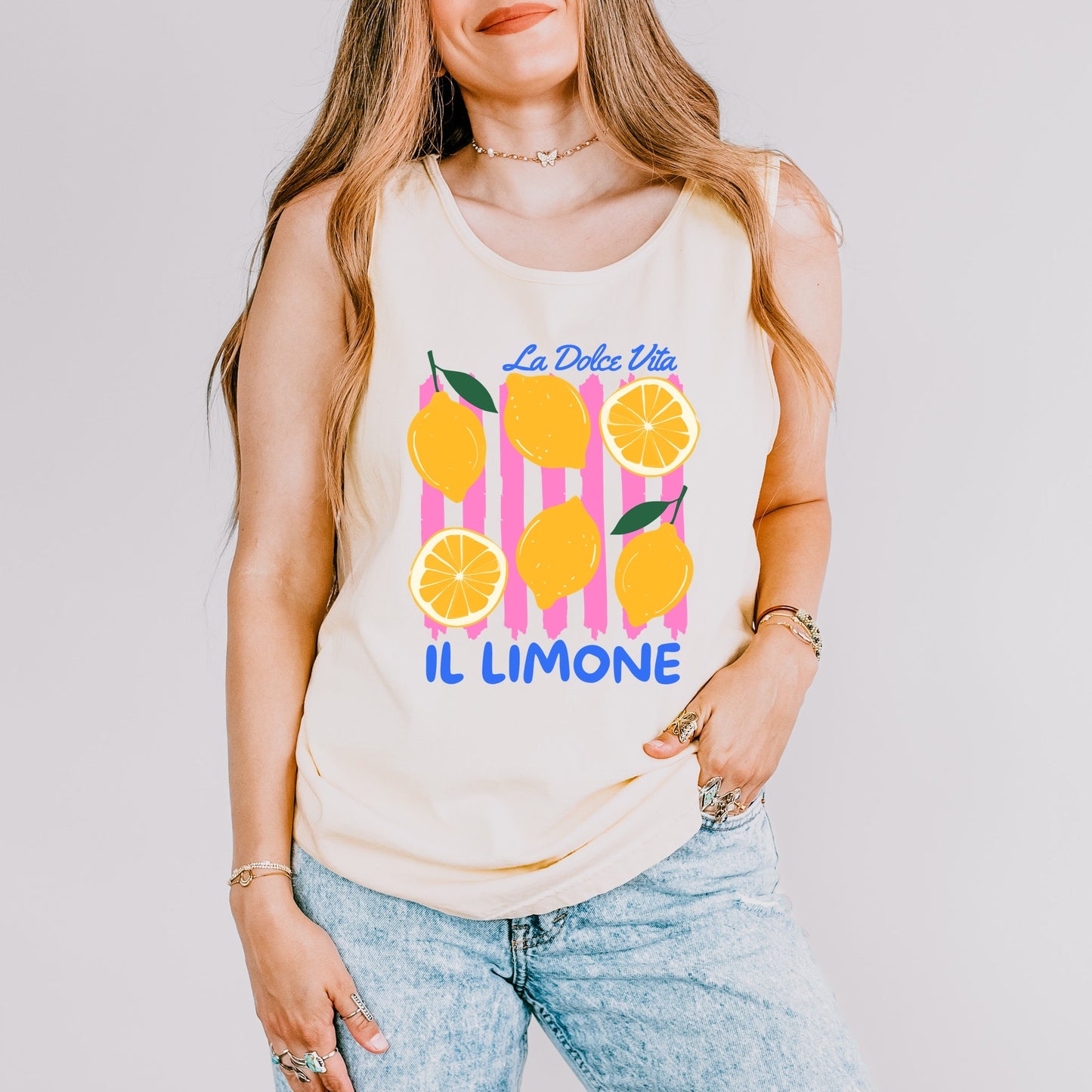 La Dolce Vita Lemons - Women's Garment Dyed Graphic Tank Top