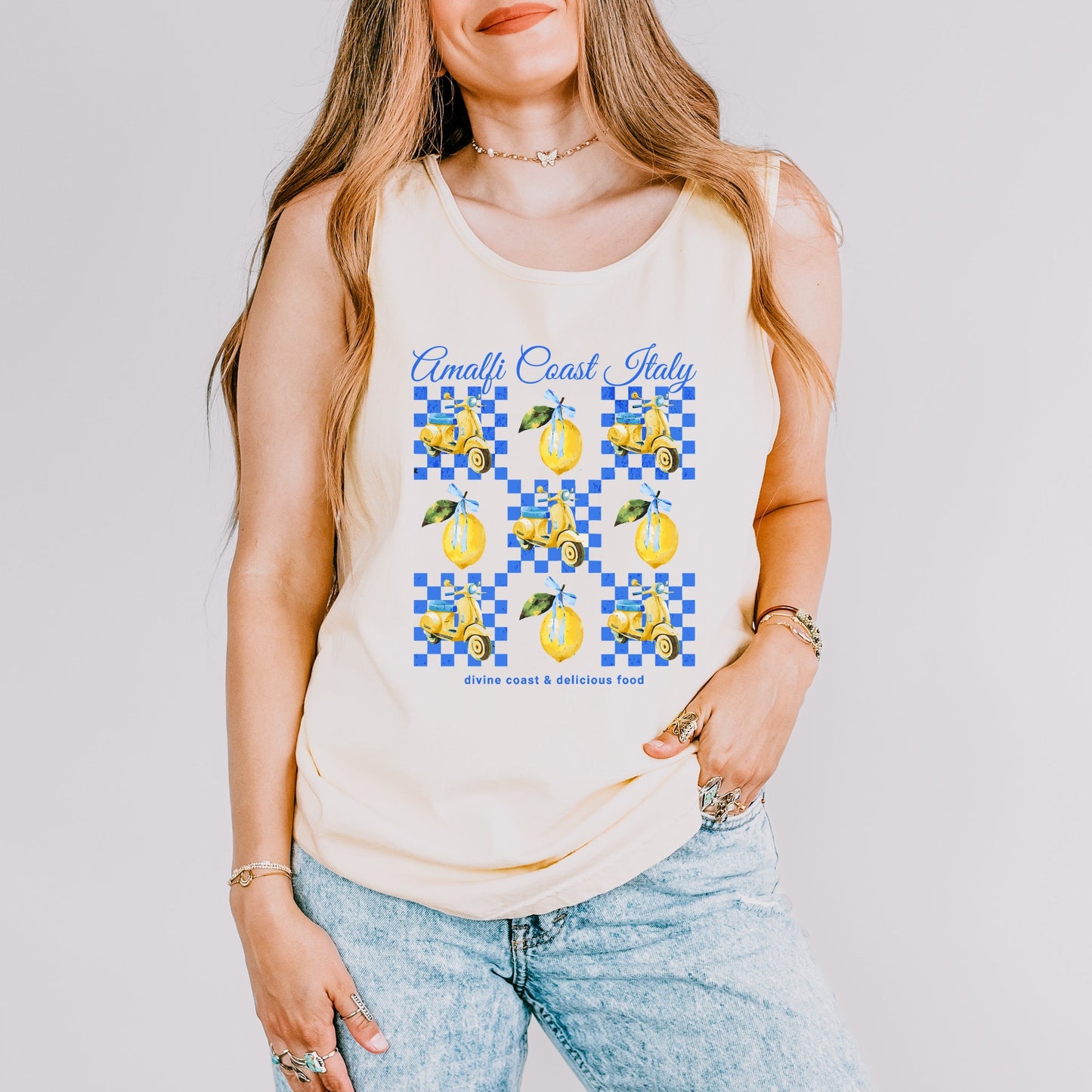 Amalfi Coast Italy Lemons - Women's Garment Dyed Graphic Tank Top