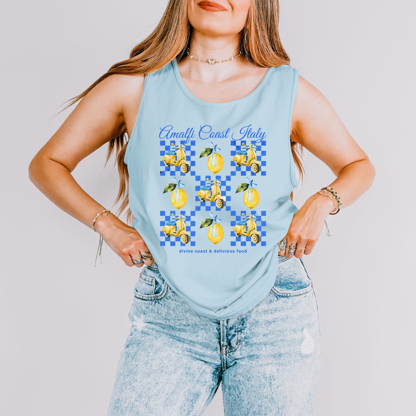 Amalfi Coast Italy Lemons - Women's Garment Dyed Graphic Tank Top