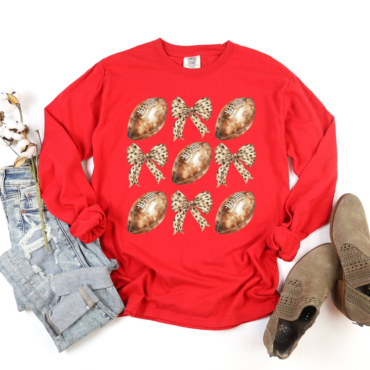 Coquette Football Chart - Women's Garment Dyed Long Sleeve Graphic T-Shirt