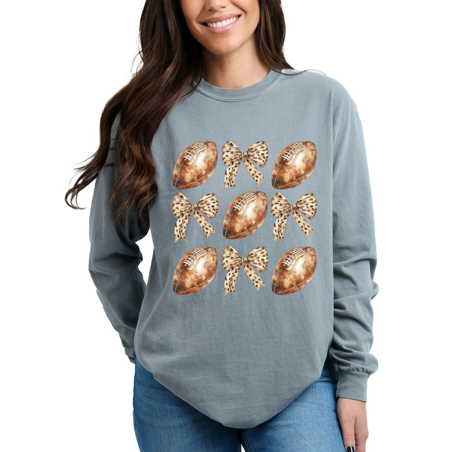 Coquette Football Chart - Women's Garment Dyed Long Sleeve Graphic T-Shirt
