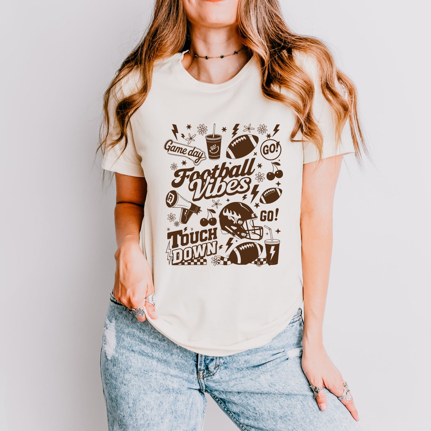 Football Vibes Touchdown Collage - Womens Short Sleeve Tee