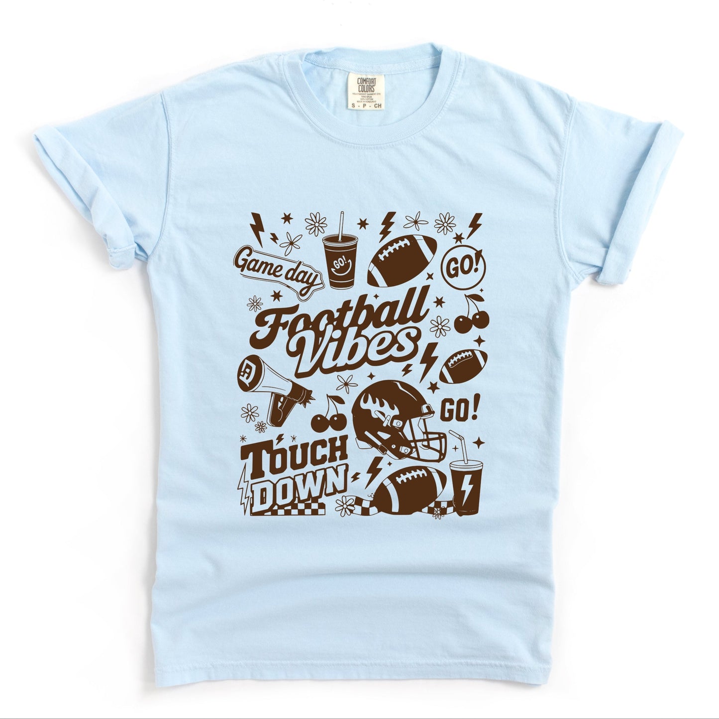 Football Vibes Touchdown Collage - Womens Garment Dyed Tee