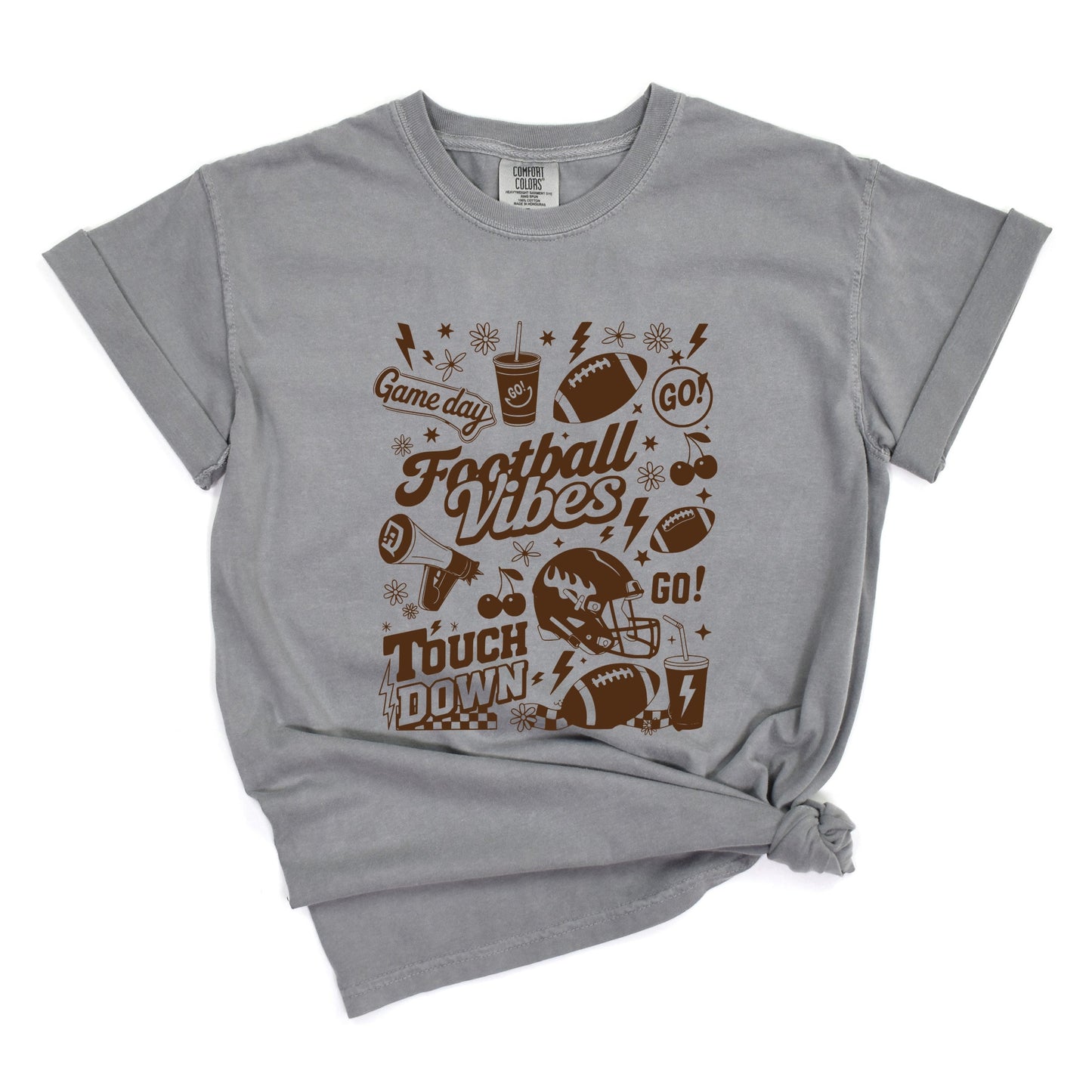 Football Vibes Touchdown Collage - Womens Garment Dyed Tee