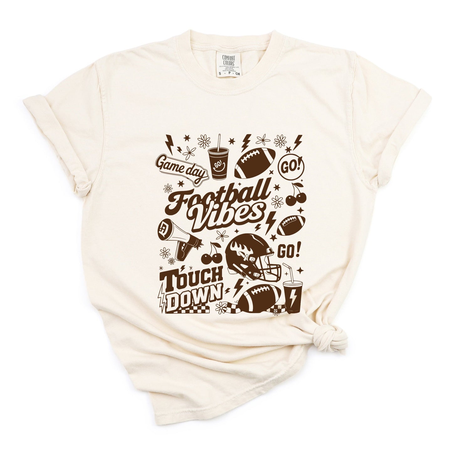 Football Vibes Touchdown Collage - Womens Garment Dyed Tee