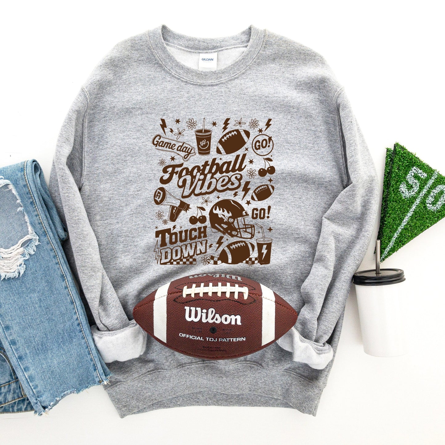 Football Vibes Touchdown Collage -  Womens Sweatshirt
