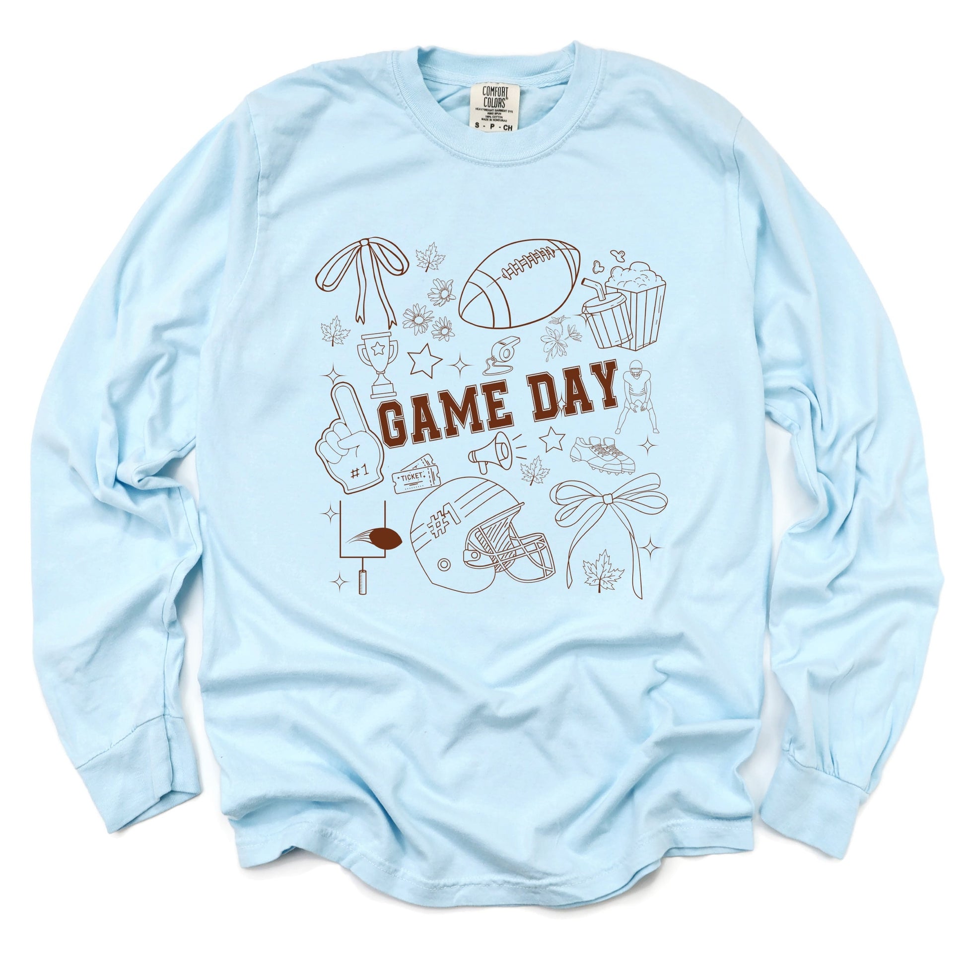 Football Game Day Collage - Womens Garment Dyed Long Sleeve