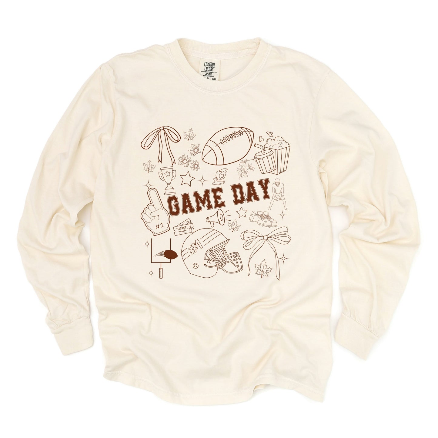 Football Game Day Collage - Womens Garment Dyed Long Sleeve