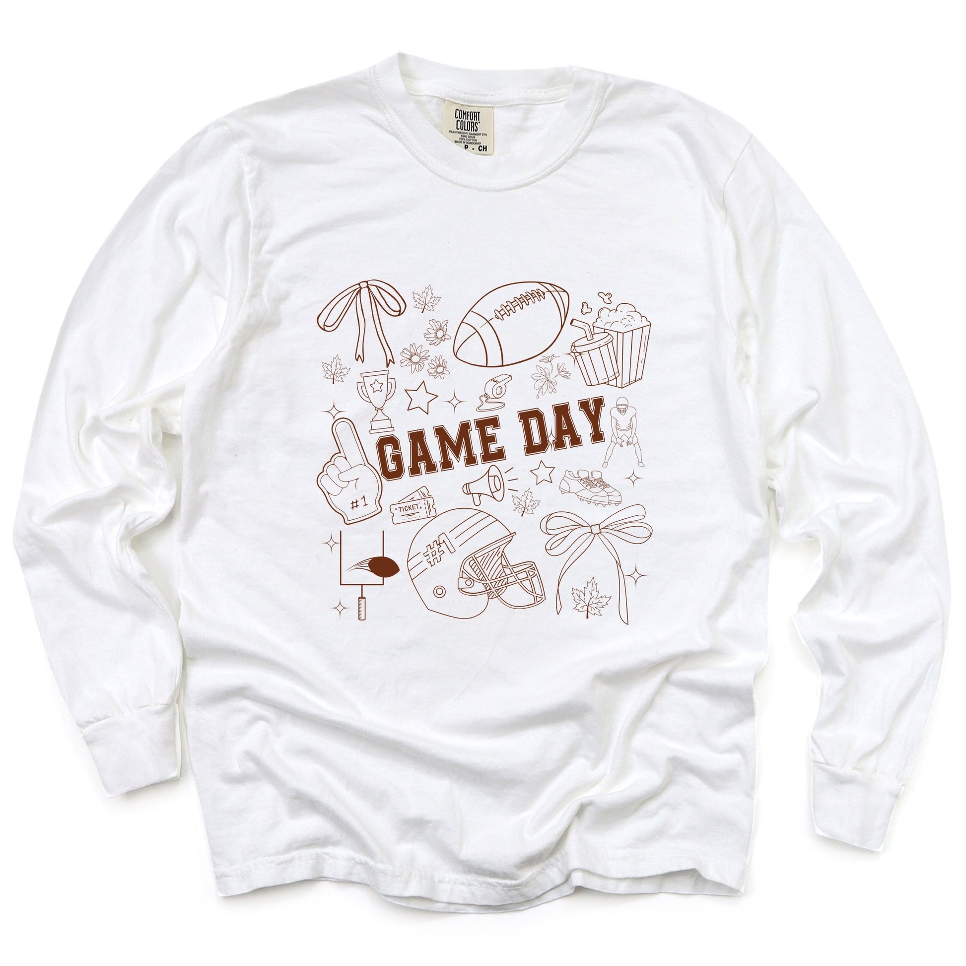 Football Game Day Collage - Womens Garment Dyed Long Sleeve
