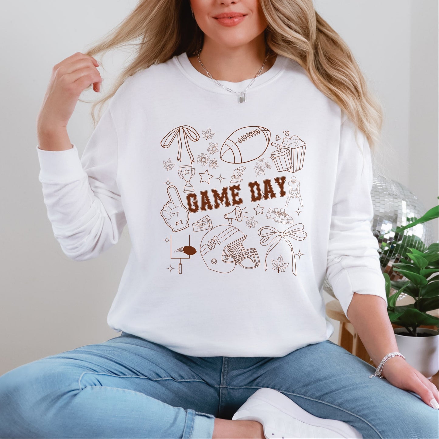 Football Game Day Collage - Womens Garment Dyed Long Sleeve