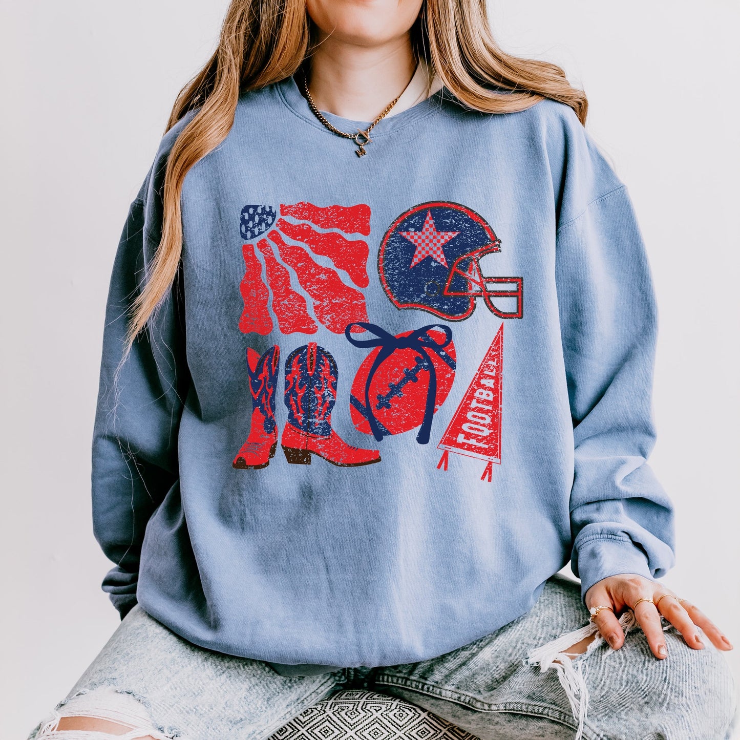 Football Flag Red and Blue - Womens Lightweight Garment Dyed Sweatshirt