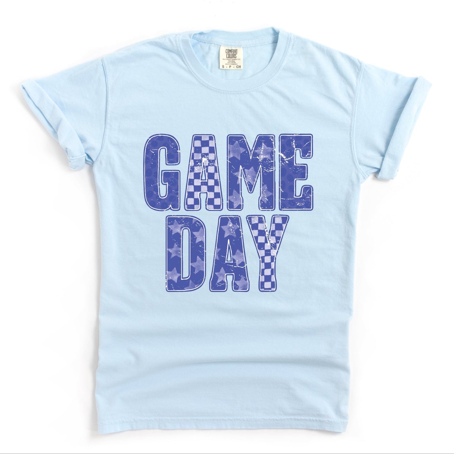 Game Day Blue Checkered - Womens Garment Dyed Tee