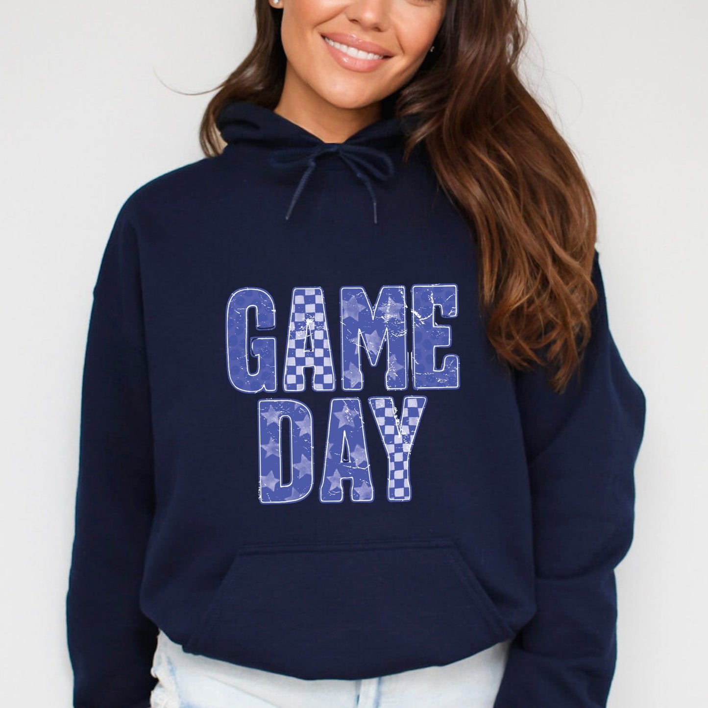 Game Day Blue Checkered - Womens Hoodie