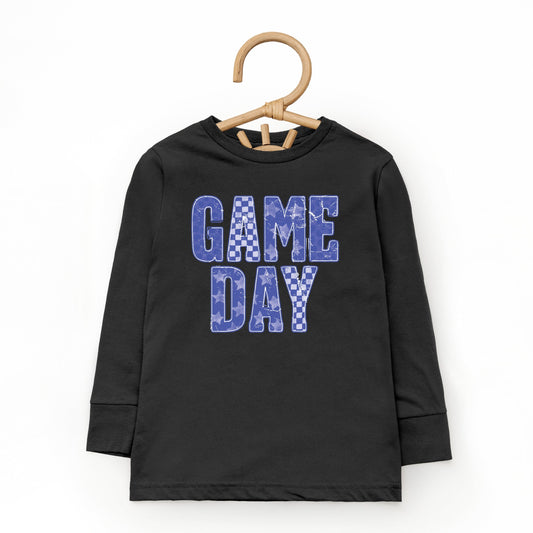 Game Day Blue Checkered - Kids Toddler Long Sleeve Graphic Tee and Kids Youth Long Sleeve Graphic T-Shirt