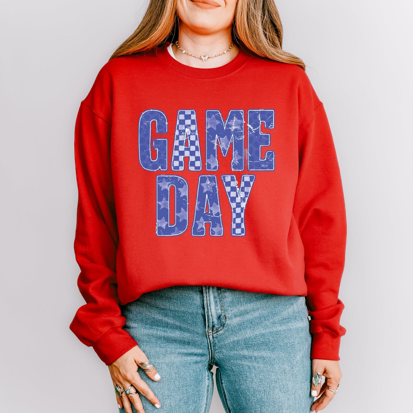 Game Day Blue Checkered -  Womens Sweatshirt